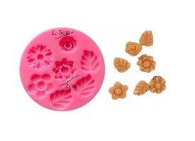 Molde silicona 3 hojas y 4 flores